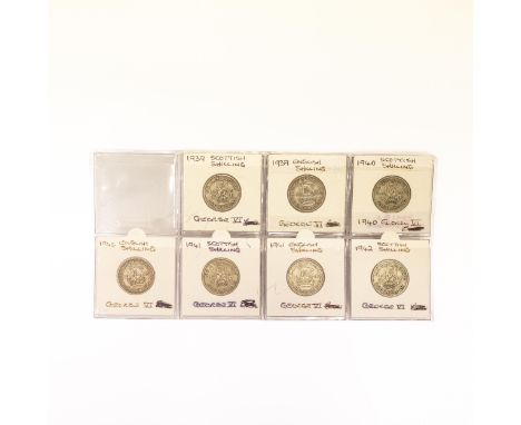 George VI English &amp; Scottish Silver Shillings (7) - 1939, 1940, 1941, 1942 - Shipping Group A