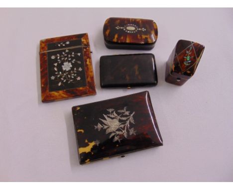 A quantity of 19th century tortoiseshell items to include card cases and a snuff box, (5)