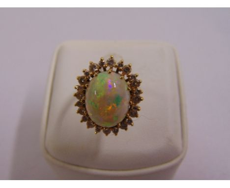 18ct yellow gold, opal and diamond ring, approx total weight 7.6g