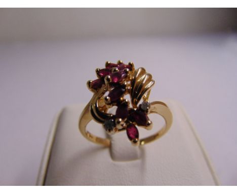 14ct yellow gold ruby and diamond cocktail ring, approx total weight 4.5g