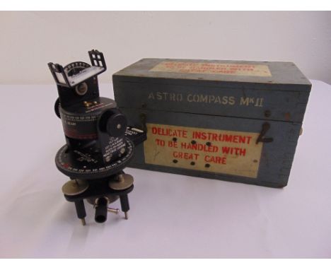 WWII Air Ministry Astro Compass MKII ref 6A/11740 in original fitted wooden case