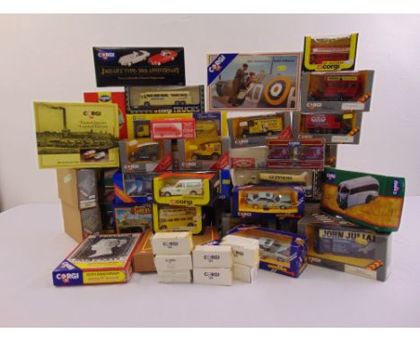 A quantity of Corgi diecast to include transporters, buses, trucks and cars all in original packaging as new (46)