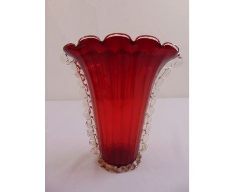 A Murano fan shaped ruby glass vase
