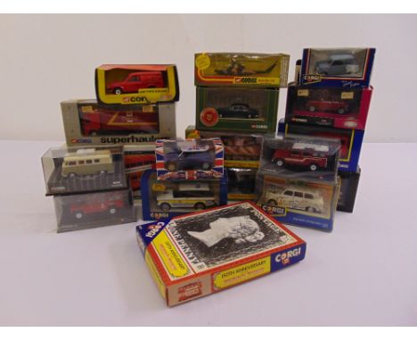 A quantity of Corgi diecast cars, trucks and military vehicles, all in mint condition and original packaging (18)
