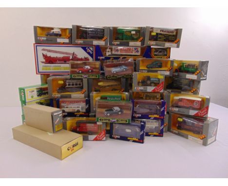 A quantity of Corgi diecast cars, trucks and buses, all in original packaging as new (56)