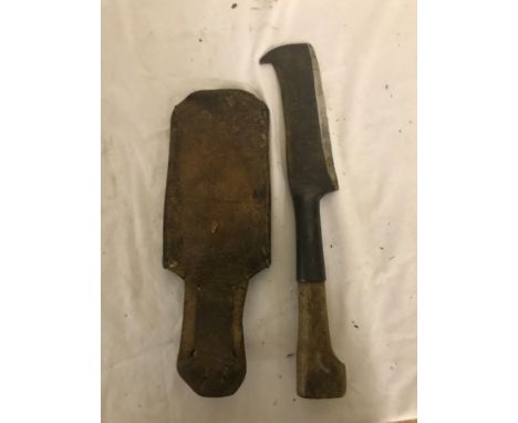 A 1914 dated original trench tunneller's hatchet from 172 Unit with leather scabbard