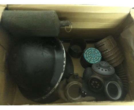 A quantity of military items to inc German shell cases, British Army Brodie helmet, SFP tin hat 1941, WWI British worker bott