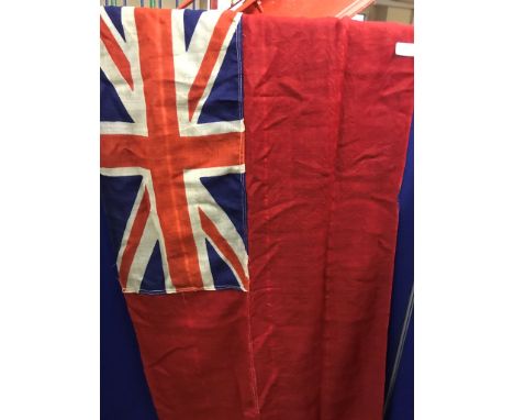 A WWII original 1944 D-Day British Royal Navy Ensign linen flag with Broad Arrow mark