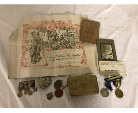 A WWI medal group in Queen Mary tin with scroll, army book and papers to 2nd Lieutenant Andrew D. Cairns Arqull and Sutherlan