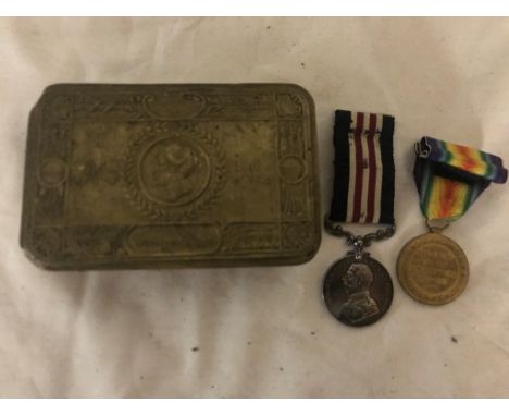 A WWI military bravery medal group in Queen Mary 1914 tin to Gunner 53 A. E. Sutcliffe, Royal Artillery 292045. Medal stamped