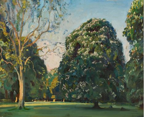‡Sir Alfred James Munnings PRA (1878-1959) Chestnuts in Calcot Park Signed A J MUNNINGS (lower left) Oil on canvas 51 x 61.5c