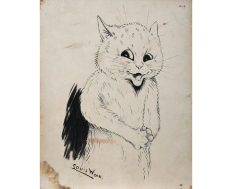 Louis Wain (1860-1939) Cat rubbing its paws Signed Louis Wain (lower left) Black ink 31.7 x 26cm Unframed