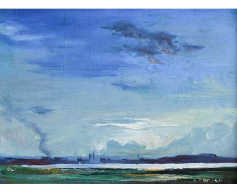 ‡Richard Eurich OBE, RA (1903-1992) Blue Landscape Signed R. EURICH (lower right) Oil on canvasboard, c.1925  178 x 233cm The