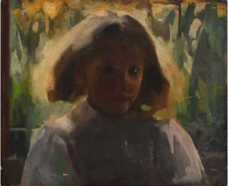 British School Early 20th Century Portrait of a young girl wearing a pink top Oil on canvas 38.1 x 46cm Unframed