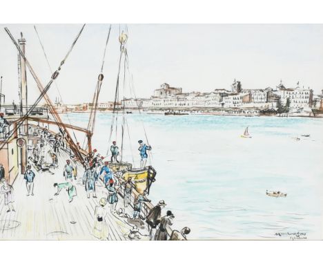 ‡Sir David Muirhead Bone RWS (Scottish 1876-1956) Syracuse from the deck of RMS Viceroy of India Signed and inscribed Muirhea