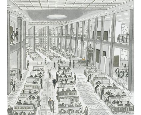 ‡Edward Bawden CBE, RA (1903-1989) Interior of the old Lloyd's building Signed and numbered 24/100 Edward Bawden (in pencil t