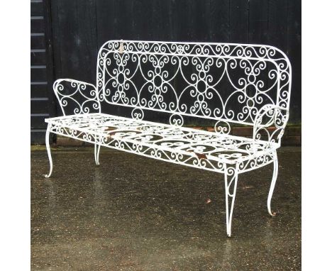 A white painted metal garden bench182w x 48d x 94h cm
