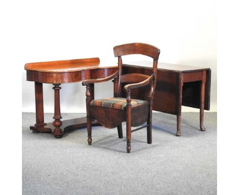 A Victorian mahogany washstand, with a shaped top, together with a George III mahogany pembroke table and a Victorian commode