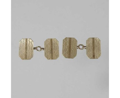 A pair of 9 carat gold cufflinks, with engine turned decoration, 4.8g, boxedEach 16 x 10mm