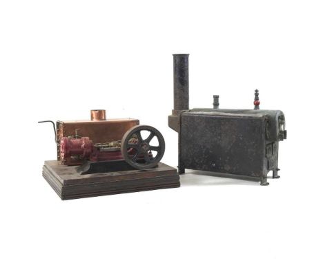 An early 20th century stationary steam engine, with a tin boiler, 27cm long