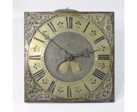 An 18th century brass longcase clock dial, signed Onns Wimsmould, within brass spandrels and having a thirty hour movement26 