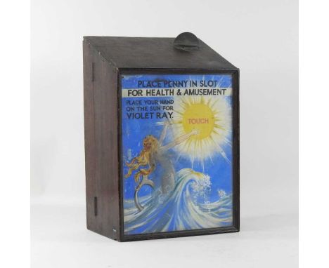 A vintage penny slot arcade game, Violet Ray, in a wooden case27 x 41cm