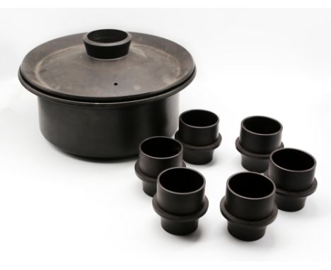 A collection of ceramics and glass to include; a Wedgwood black basalt set of six small stylised punch beakers/cups, all of c