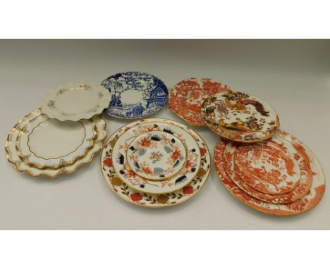 A collection of Royal Crown Derby china plates/bowls mixed patterns to include Lombardy, Red aves, Pinxton rose, Olde avesbur