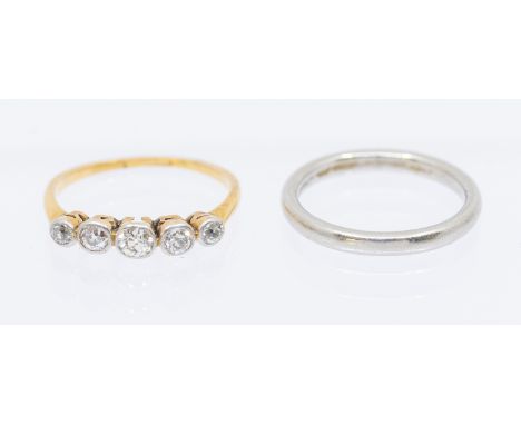 A weighable diamond set five stone 18ct gold ring, total gross weight approx 1.8gms, a/f damaged, in a Georgian leather bound