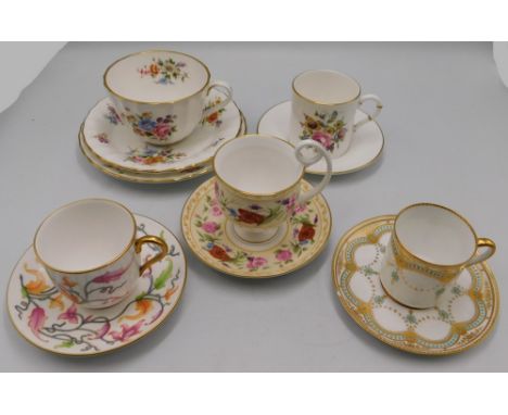 3 Royal Worcester coffee cup &amp; saucers and Royal Worcester trio in the Roanoke design together with a Spode Coffee cup &a