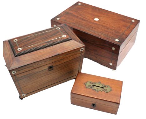 A 19th Century mahogany tea caddy with mother of pearl inlay along with&nbsp; a 19th Century mahogany and mother of pearl inl