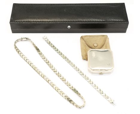 A silver fancy link chain, width approx 7mm, length approx 410mm, along with matching bracelet, length approx 190mm, together