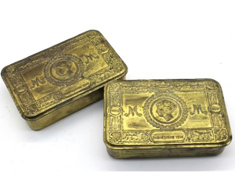 Two WWI Christmas tins for soldiers first Christmas, 1914.
