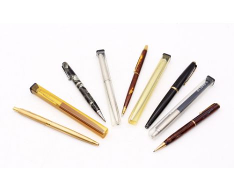 Parker, a mixed collection of mid to late 20th century pens or pencils to include; four plastic cased examples, two silver co