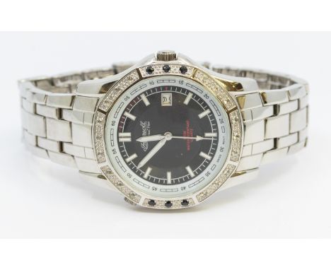 Ingersoll- a gents steel case gem set Ingersol gems Pilot wristwatch, comprising a black signed dial with applied batons with