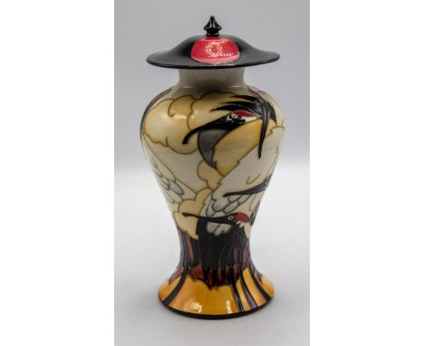 Moorcroft covered vase Cranes of Cashmir, designed by Emma Bossons and produced in a Limted Edition of&nbsp;50. First Quality