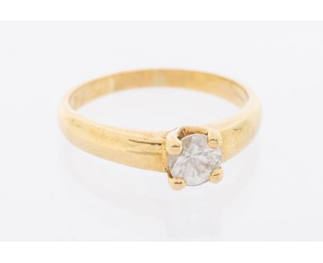 A zircon and 9ct gold solitaire ring, stone approx 6mm, size R, total gross weight approx 3.4gms  Further details: stone inta