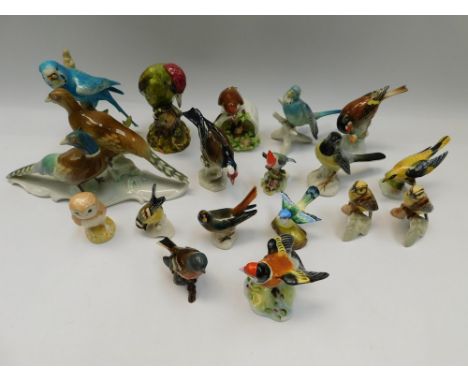 A collection of 18 bird figures to include Goebel, Doulton ,Beswick, Adderley , Hertwig and others , Condition : Most in good