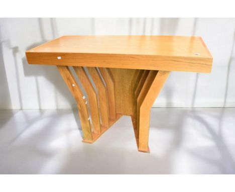 A mid 20th Century light oak lectern with matching light oak alter table and a light oak demi lune wall table/stand.