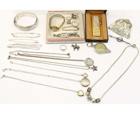 A collection jewellery to include a ladies 9ct gold cased wristwatch on later plated strap, total gross weight approx 15.9gms