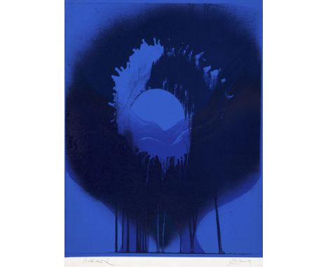 ZERO - - Otto Piene.  (1928 Laasphe/Westf. - 2014 Berlin). Heseler Blue. 1971. Farbserigraphie auf Papier. 92,5 x 72 cm (96,5