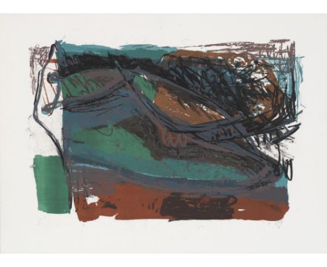 Markus Lüpertz.  (1941 Liberec -  lebt in Berlin u. Düsseldorf). Stiefel. Farblithographie in 7 Farben von Aluminiumplatten. 