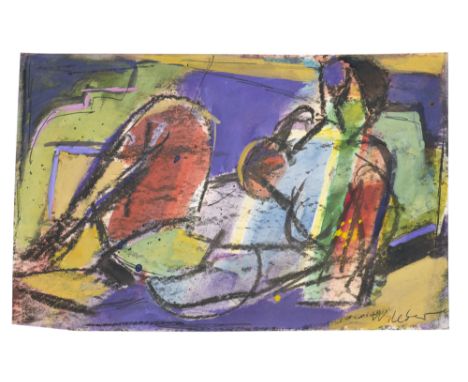Wolfgang Leber (1936 Berlin -  lebt in Berlin)Liegender Akt. 1988. Mischtechnik m. Goauche u. Kohle auf Papier. 12,5 x 19,5 c