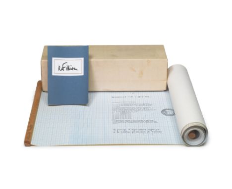 Fluxus Robert Filliou (1926 Sauve - 1987 Les Eyzies)Erforschung des Ursprungs. 1974. Offset auf hellblauen Millimeterpapier z