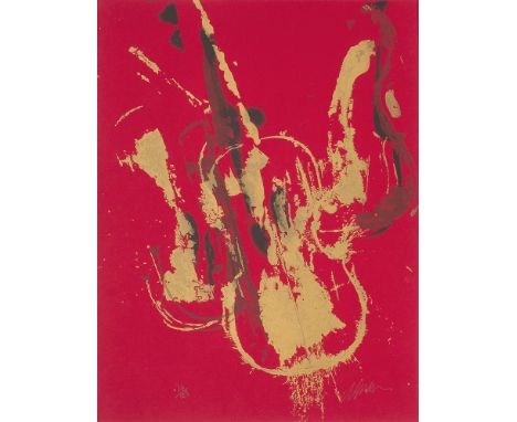 Arman (Armand Pierre Fernandez).  (1928 Nizza - 2005 New York City). o.T. 1973. Farbserigraphie auf rotem Karton. 65 x 50 cm 
