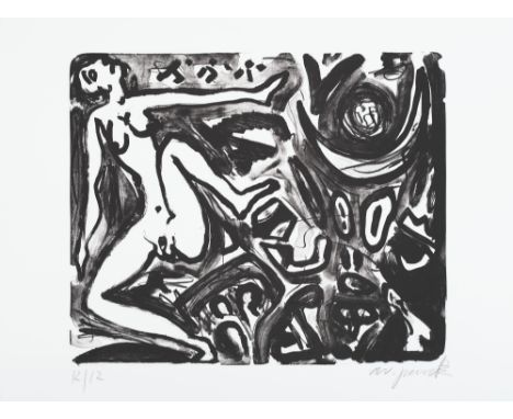 A.R. Penck (eig. Ralf Winkler).  (1939 Dresden - 2017 Zürich). o.T. (Weiblicher Akt). Lithographie auf BFK Rives. 48,2 x 58,2