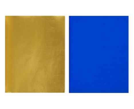 Yves Klein.  (1928 Nizza - 1962 Paris). Set aus 2 Arbeiten. Mit 1 Serigraphie und 1 goldfolierten Blatt in: Den inre och den 