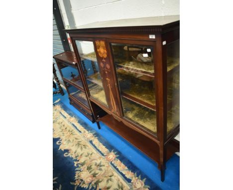 An Art Nouveau mahogany and inlaid display cabinet with shelf under