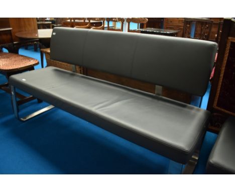 A modern shop/waiting room vinyl upholstered settee and bench , width approx. 157 &amp; 100cm respectiveley