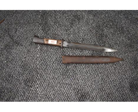 A Polish Mauser Bayonet, blade marked FB Radom 1939 with Polish Eagle symbol, with metal scabbard, blade length 25cm, overall